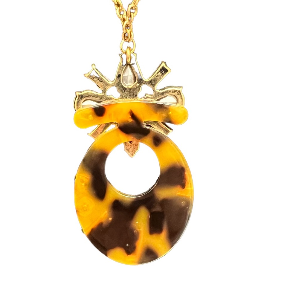 Tortoise Shell Rhinestone Pendant Statement Neckl… - image 5